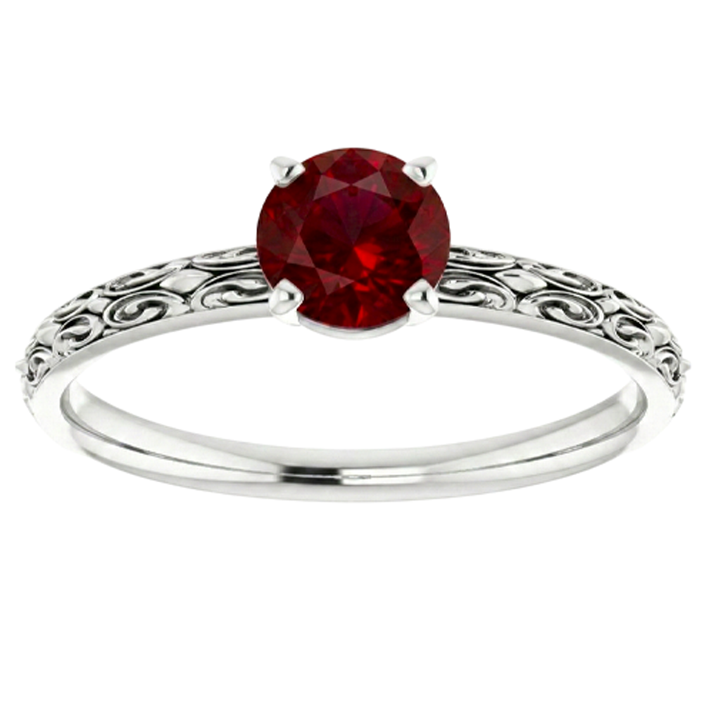 Solitaire Ruby Antique Style Ring 1.50 Carats White Gold 14K
