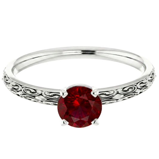 Solitaire Ruby Antique Style Ring 1.50 Carats White Gold 14K
