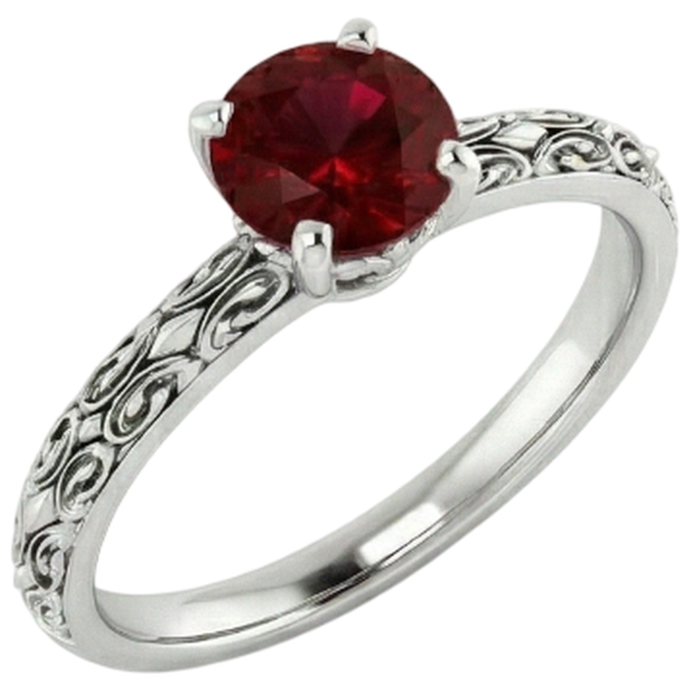 Solitaire Ruby Antique Style Ring 1.50 Carats White Gold 14K