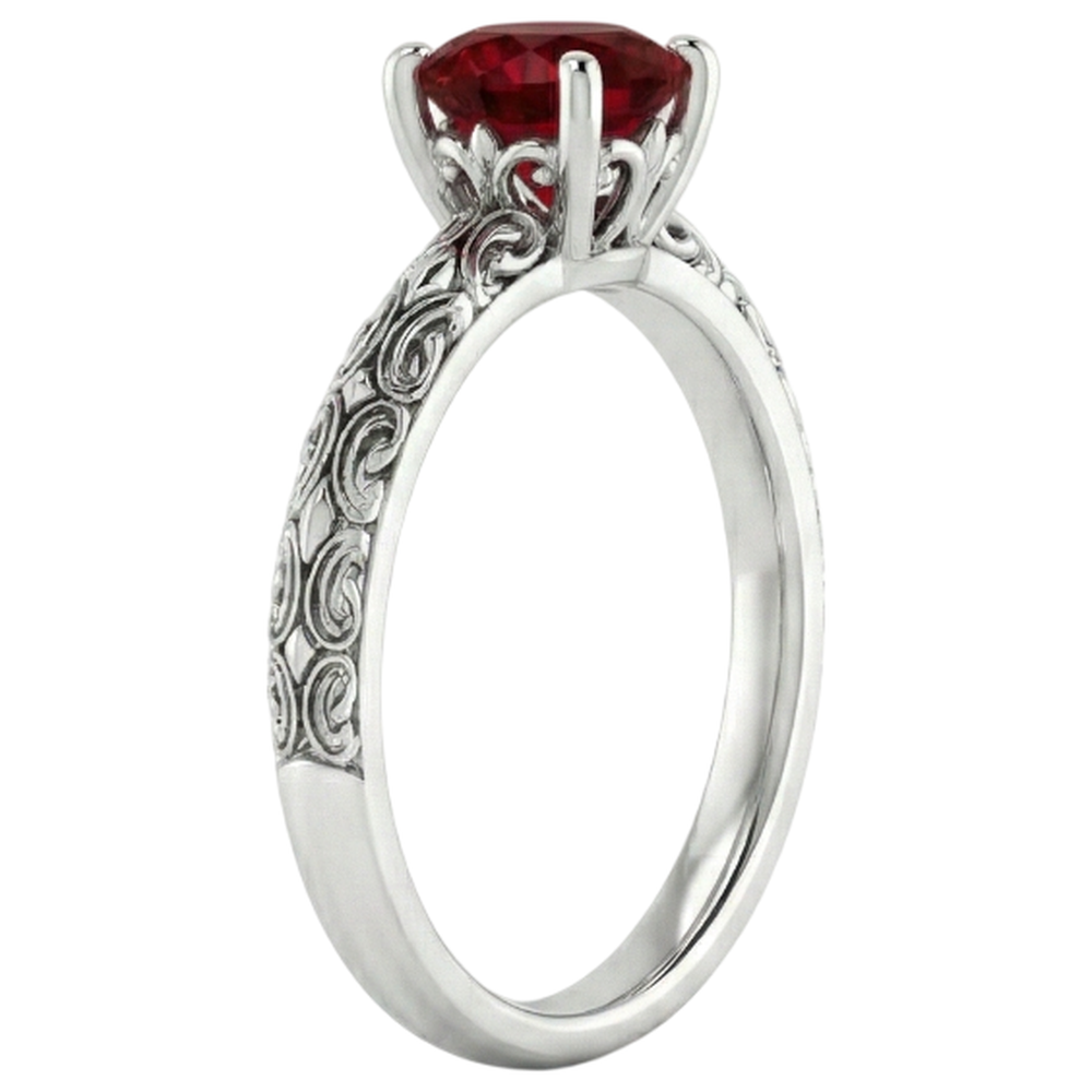 Solitaire Ruby Antique Style Ring 1.50 Carats White Gold 14K