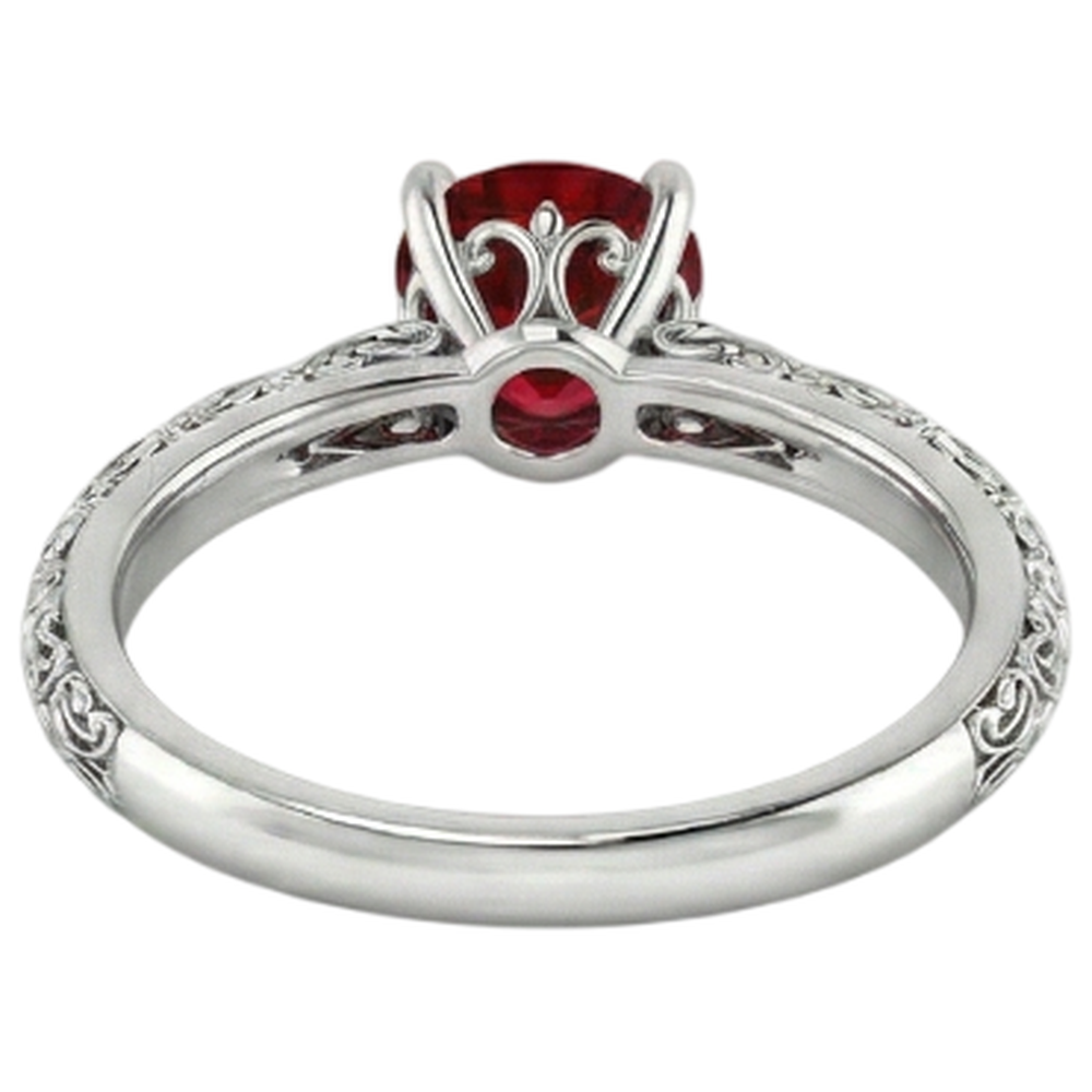 Solitaire Ruby Antique Style Ring 1.50 Carats White Gold 14K