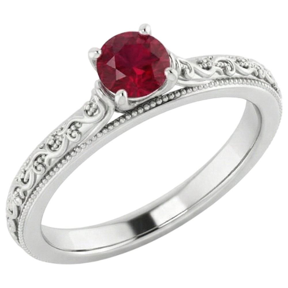 Solitaire Ruby Ring 0.75 Carats Antique Style New