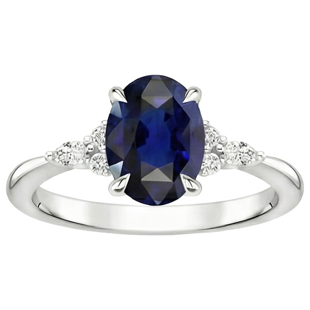 natural round sapphire 3ct ring on white background