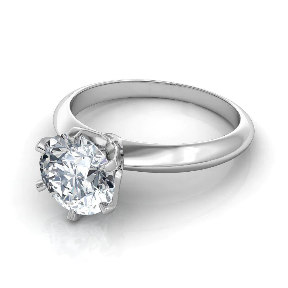 Solitaire Sparkling 2 Real Diamond Engagement Ring 14K White Gold