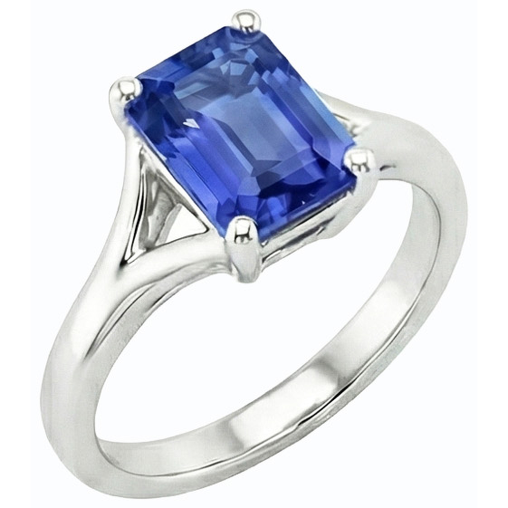 Solitaire Split Shank Emerald Light Blue Sapphire Ring 2 Carats