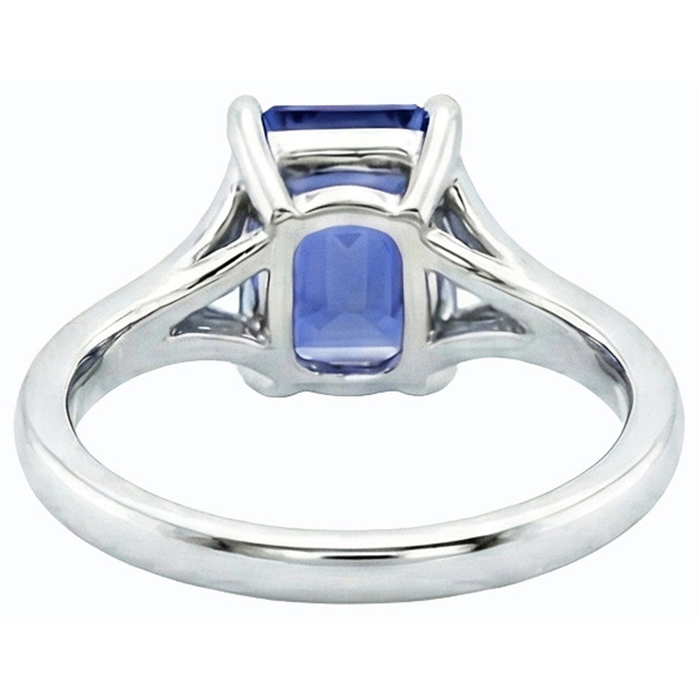 Solitaire Split Shank Emerald Light Blue Sapphire Ring 2 Carats