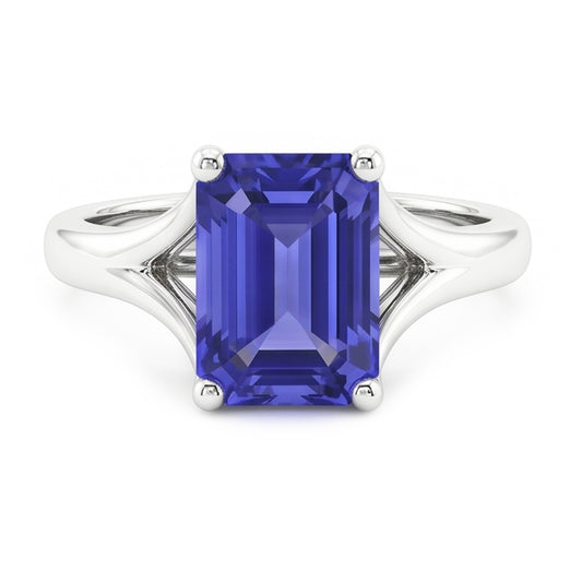 Solitaire Split Shank Emerald Light Blue Sapphire Ring 2 Carats