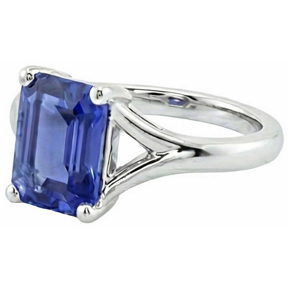 Solitaire Split Shank Emerald Light Blue Sapphire Ring 2 Carats