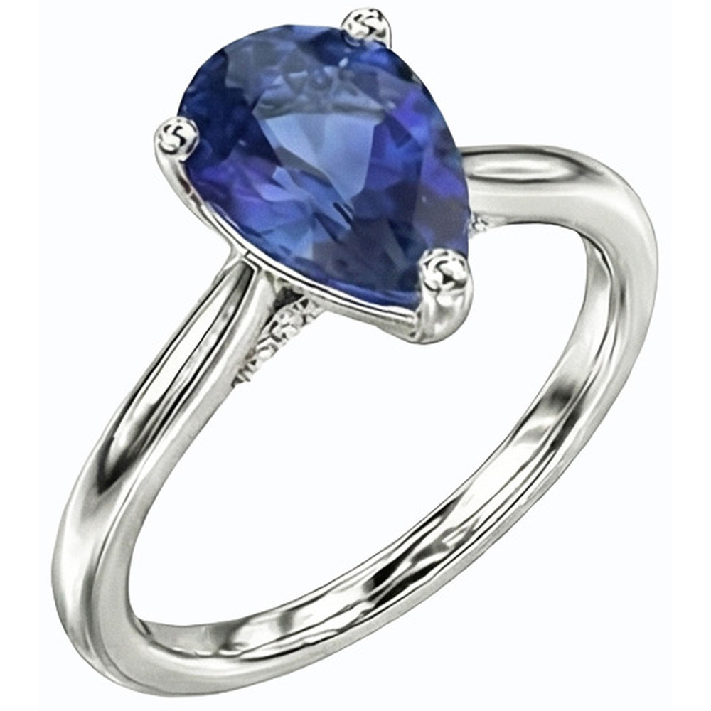 Solitaire Sri Lankan Sapphire Ring 14K Gold Pear Shaped 2.50 Carats