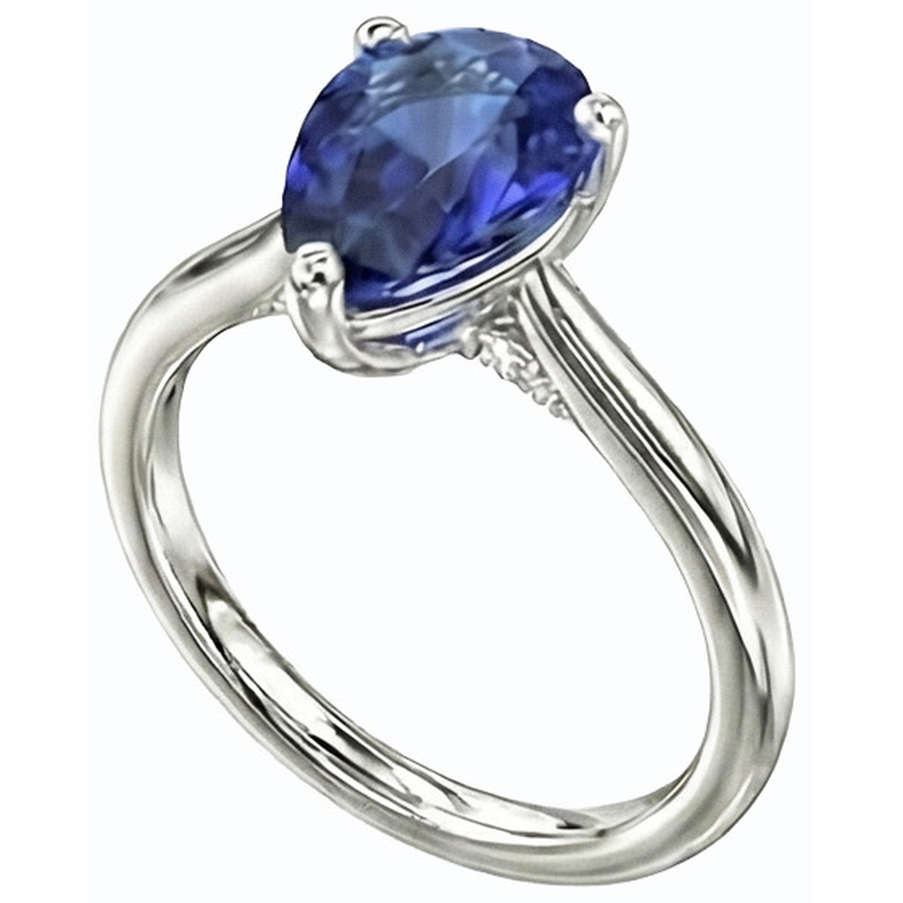 Solitaire Sri Lankan Sapphire Ring 14K Gold Pear Shaped 2.50 Carats