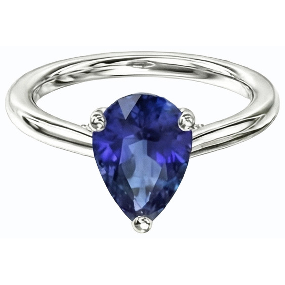 Solitaire Sri Lankan Sapphire Ring 14K Gold Pear Shaped 2.50 Carats