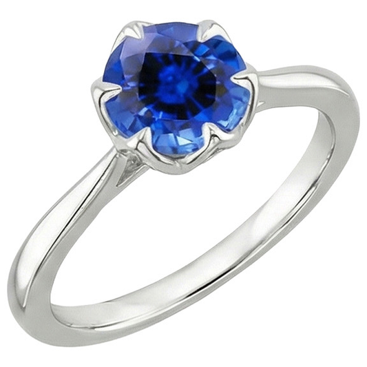 Solitaire Sri Lankan Sapphire Ring 2 Carats Tapered Shank White Gold