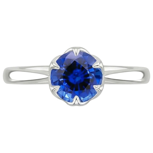 Solitaire Sri Lankan Sapphire Ring 2 Carats Tapered Shank White Gold