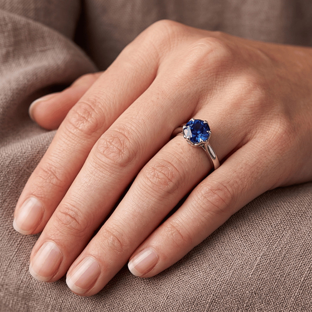 Solitaire Sri Lankan Sapphire Ring 2 Carats Tapered Shank White Gold