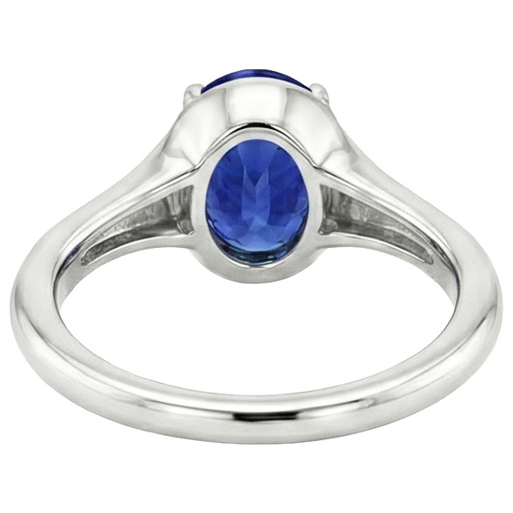 Solitaire Sri Lankan Sapphire Ring White Gold 14K Oval Cut 3 Carats