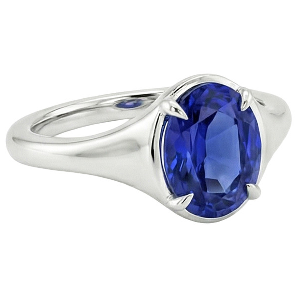 Solitaire Sri Lankan Sapphire Ring White Gold 14K Oval Cut 3 Carats