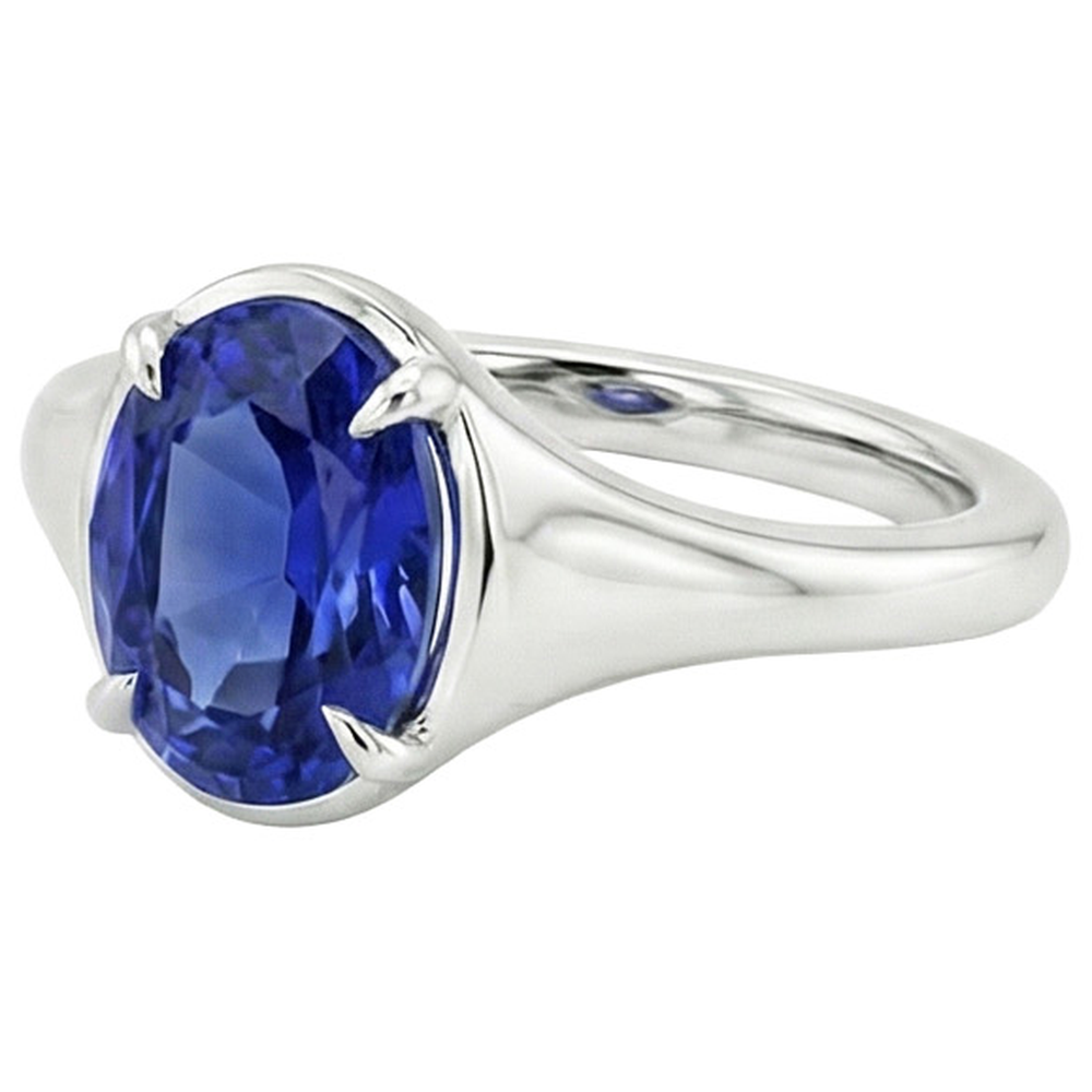 Solitaire Sri Lankan Sapphire Ring White Gold 14K Oval Cut 3 Carats