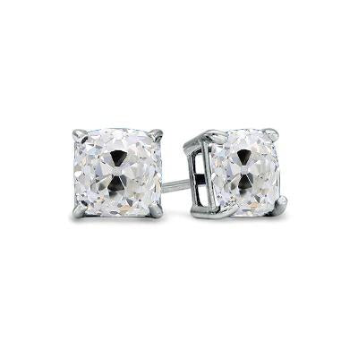 Solitaire Stud Earrings Cushion Old Miner Real Diamonds 3 Carats Prong Set
