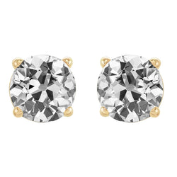 Solitaire Stud Earrings Genuine 8 Carats Round Old Miner Diamonds Yellow Gold