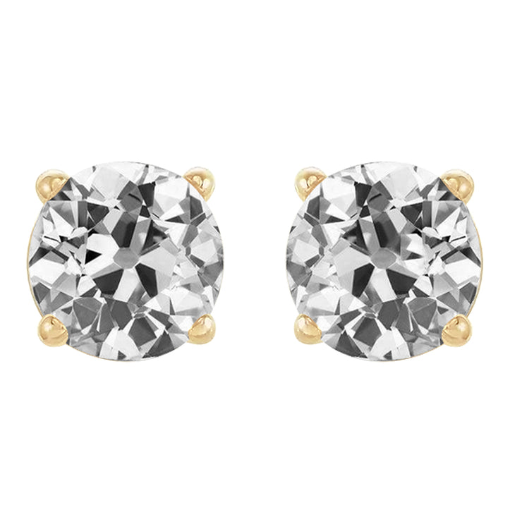 Solitaire Stud Earrings Genuine 8 Carats Round Old Miner Diamonds Yellow Gold