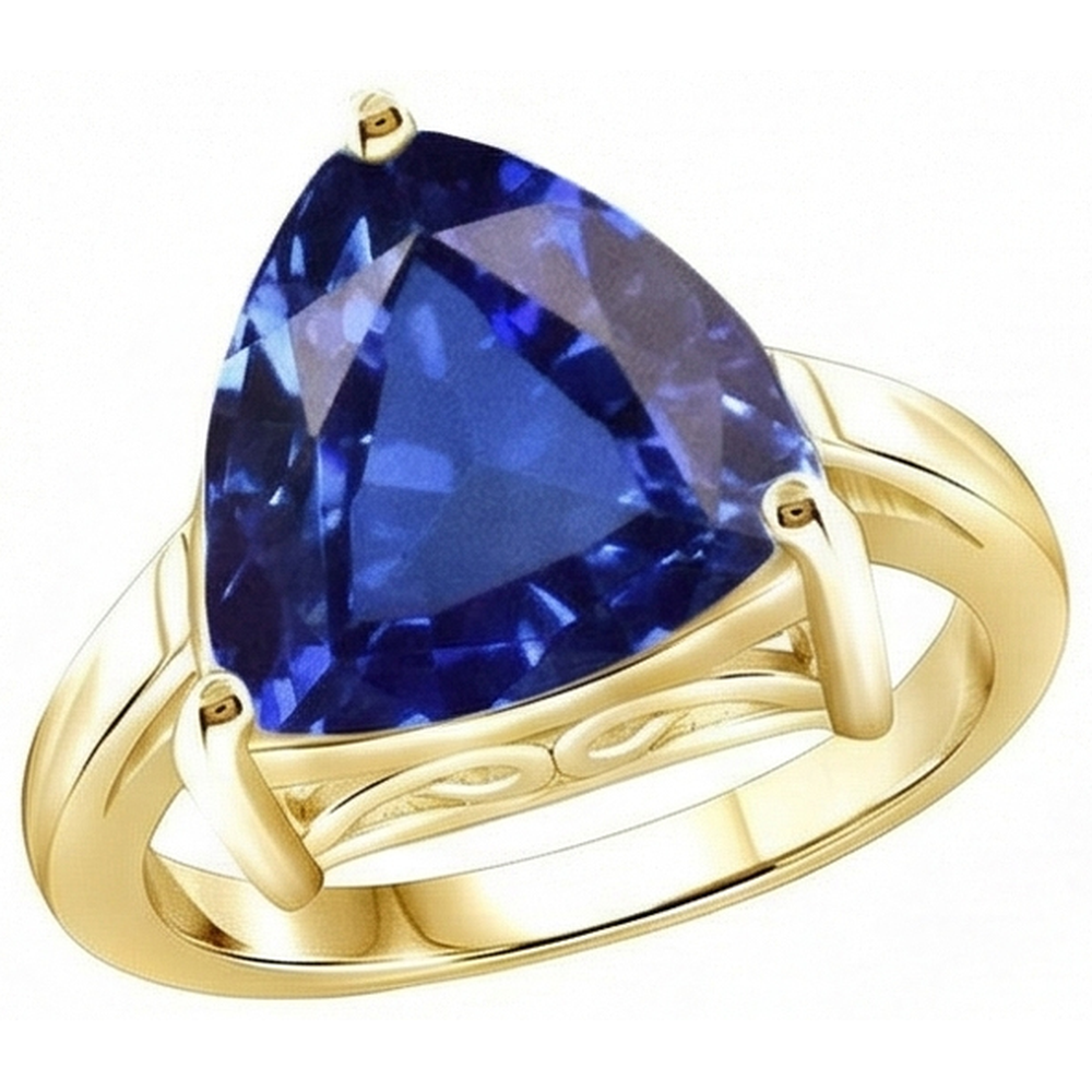 Solitaire Trillion Blue Sapphire Ring Yellow Gold Jewellery 3 Carats
