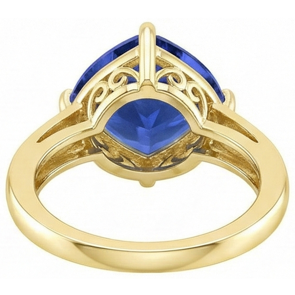 Solitaire Trillion Blue Sapphire Ring Yellow Gold Jewellery 3 Carats