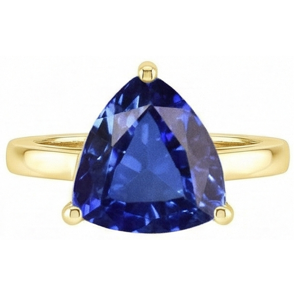 Solitaire Trillion Blue Sapphire Ring Yellow Gold Jewellery 3 Carats