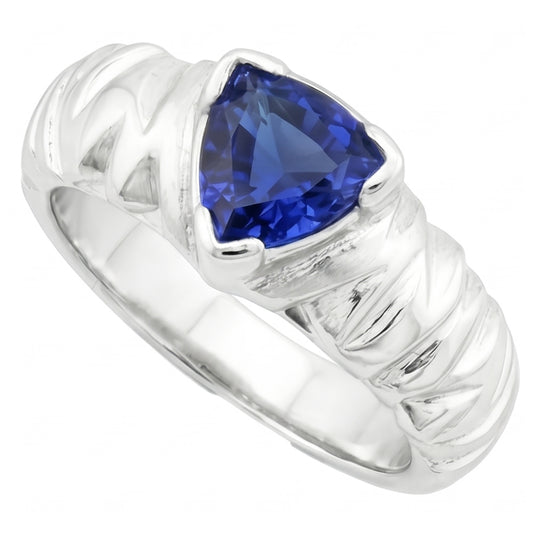Solitaire Trillion Ring V Prong Blue Sapphire Vintage Style 1 Carat