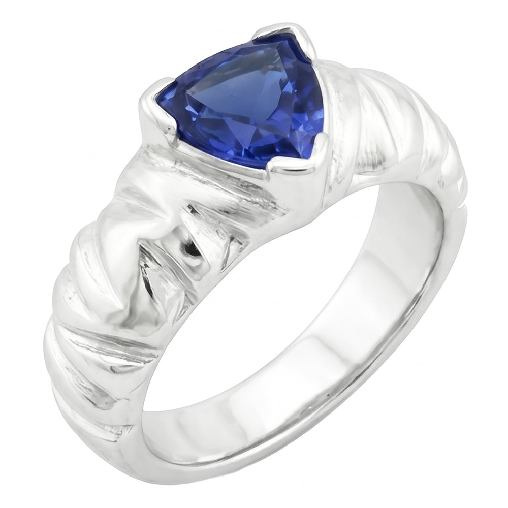 Solitaire Trillion Ring V Prong Blue Sapphire Vintage Style 1 Carat