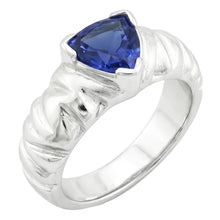 Solitaire Trillion Ring V Prong Blue Sapphire Vintage Style 1 Carat