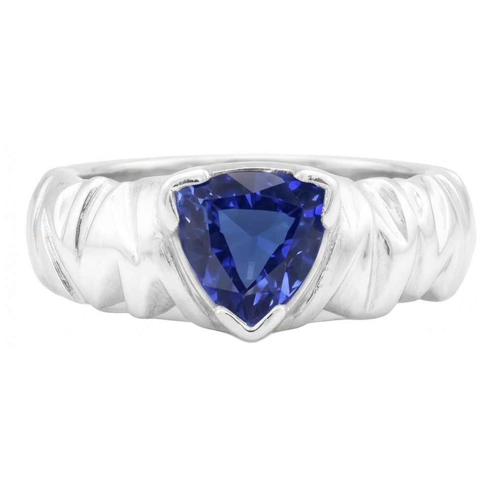 Solitaire Trillion Ring V Prong Blue Sapphire Vintage Style 1 Carat