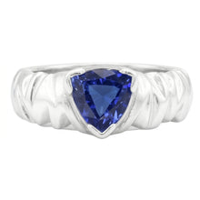 Solitaire Trillion Ring V Prong Blue Sapphire Vintage Style 1 Carat