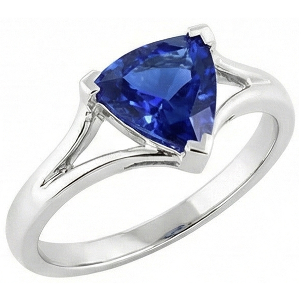 Solitaire Trillion Sapphire Ring V Prong Split Shank 1.50 Carats