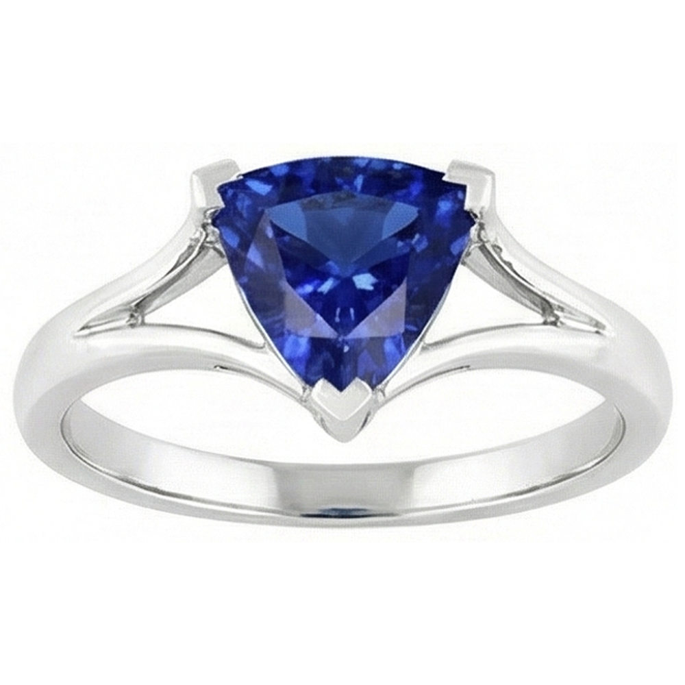 Solitaire Trillion Sapphire Ring V Prong Split Shank 1.50 Carats