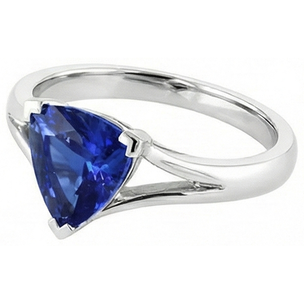Solitaire Trillion Sapphire Ring V Prong Split Shank 1.50 Carats