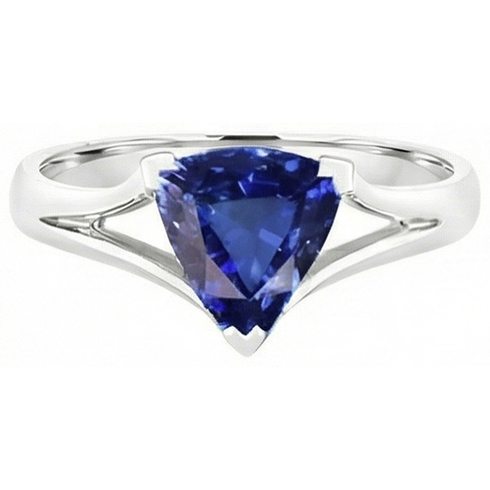 Solitaire Trillion Sapphire Ring V Prong Split Shank 1.50 Carats