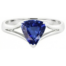Solitaire Trillion Sapphire Ring V Prong Split Shank 1.50 Carats