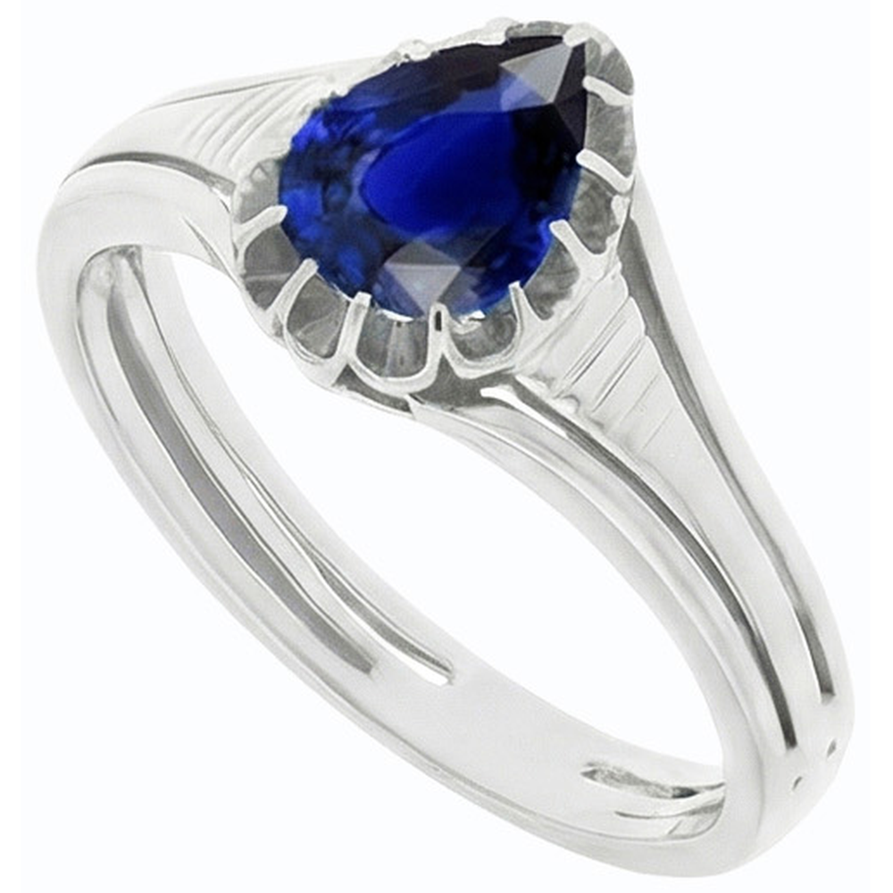 Solitaire Vintage Style Pear Cut Ceylon Sapphire Ring 2 Carats