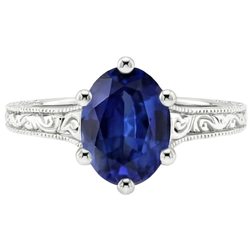 Solitaire Wedding Ring Antique Style Ceylon Sapphire 2 Carats