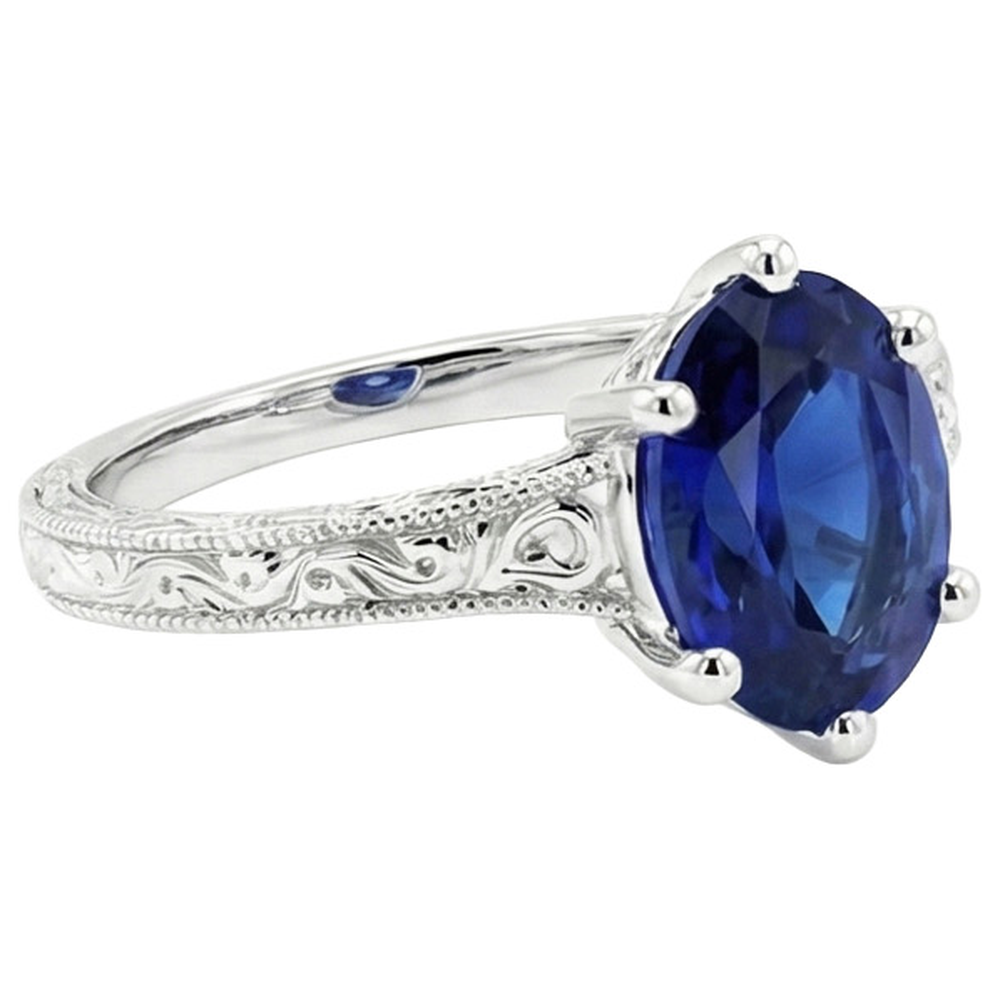 Solitaire Wedding Ring Antique Style Ceylon Sapphire 2 Carats