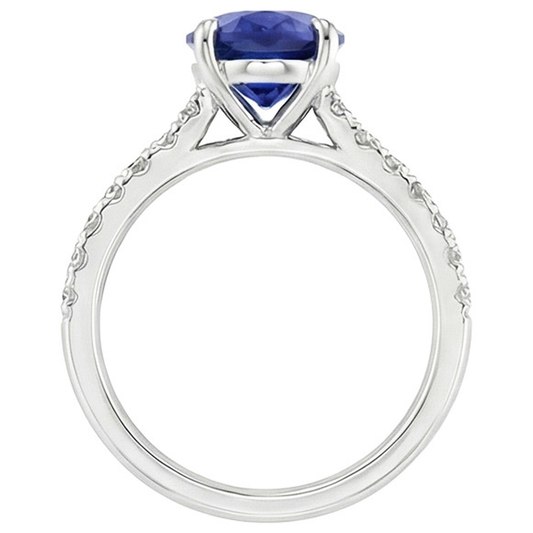 Solitaire Wedding Ring Blue Sapphire With Natural Earth Mined Diamond Accents 4.50 Carats