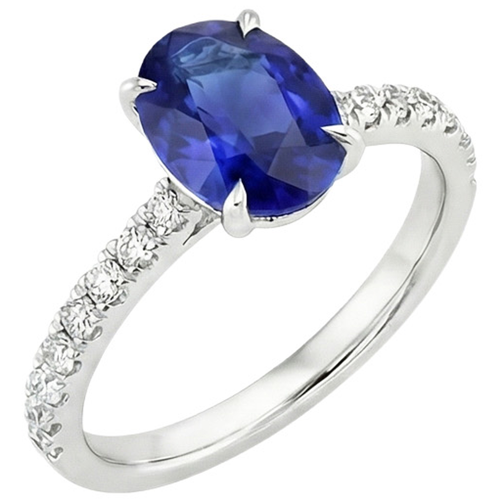 Solitaire Wedding Ring Blue Sapphire With Natural Earth Mined Diamond Accents 4.50 Carats