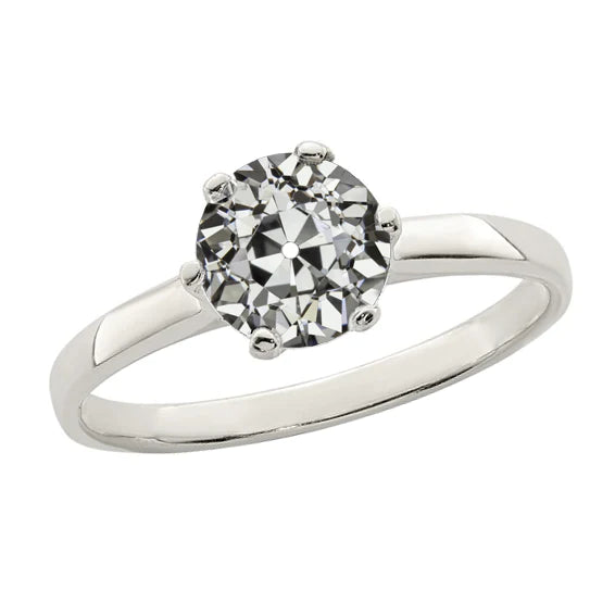 Solitaire Wedding Ring Old Mine Cut Natural Diamond 6 Prong Set 2 Carats
