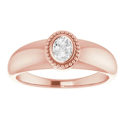 Solitaire Wedding Ring Oval Genuine Old Cut Diamond Bezel Set 1.50 Carats