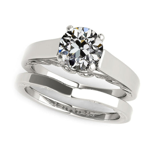 Solitaire Wedding Ring Set Round Genuine Old Miner Diamond 1.50 Carats
