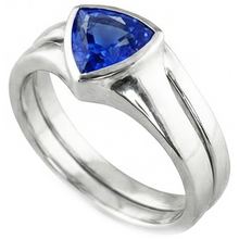 Solitaire Wedding Ring Set Trillion Sapphire 1.50 Carats Bezel Set