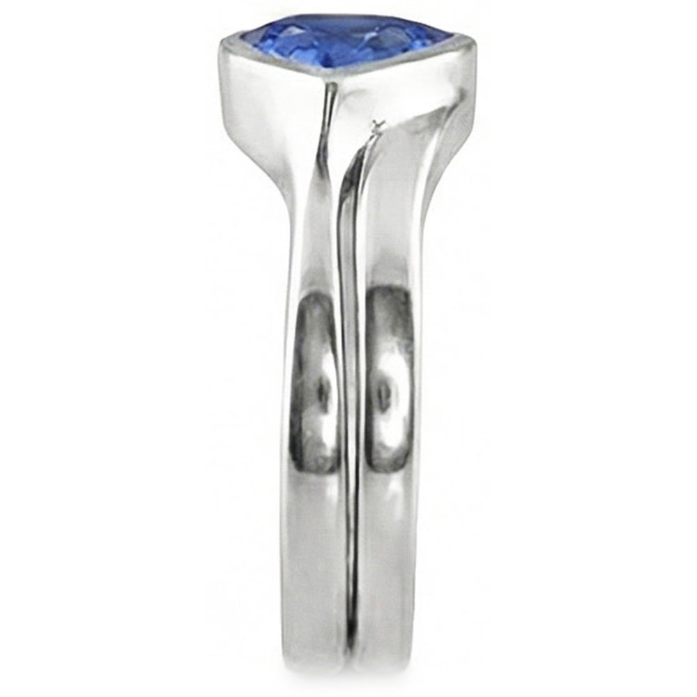 Solitaire Wedding Ring Set Trillion Sapphire 1.50 Carats Bezel Set