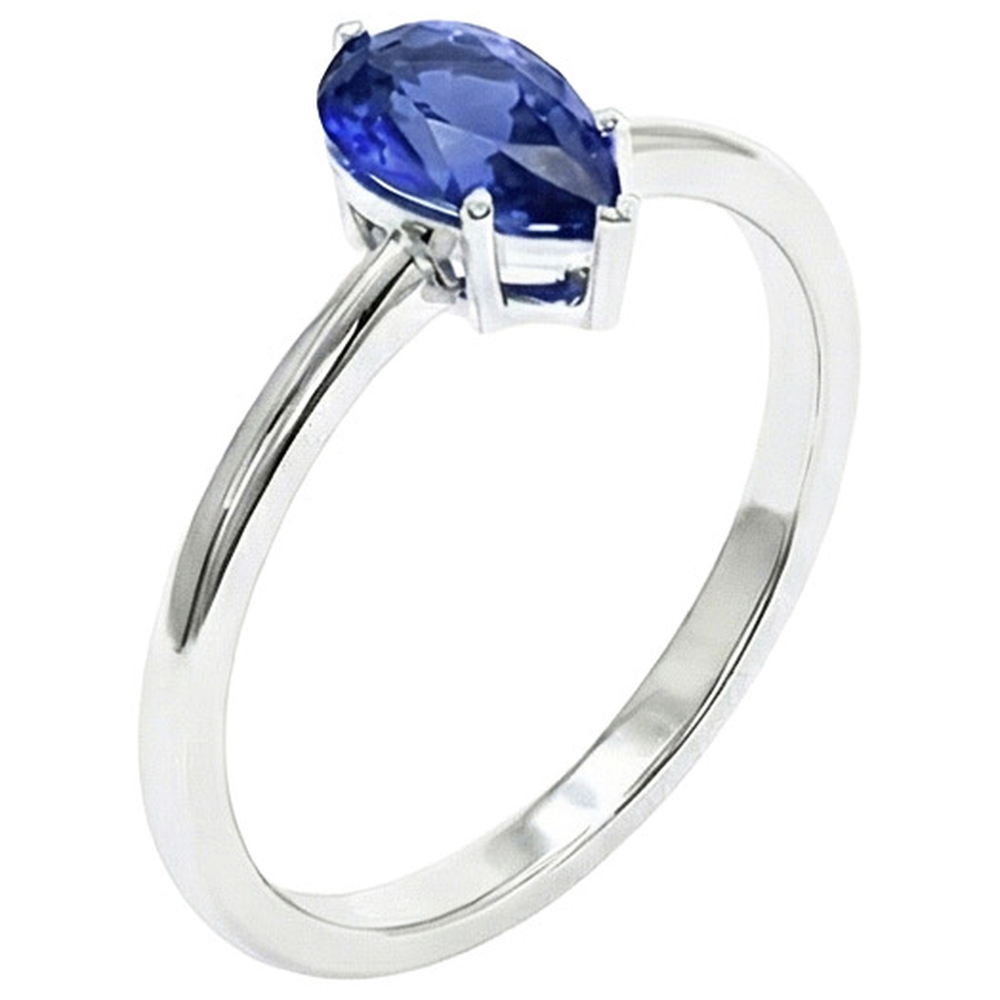Solitaire White Gold Ring Teardrop Style Pear Blue Sapphire 2 Carats