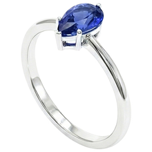 Solitaire White Gold Ring Teardrop Style Pear Blue Sapphire 2 Carats