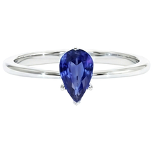 Solitaire White Gold Ring Teardrop Style Pear Blue Sapphire 2 Carats